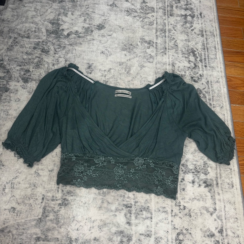 Urban Outfitters Green Lace Trim Women's Top